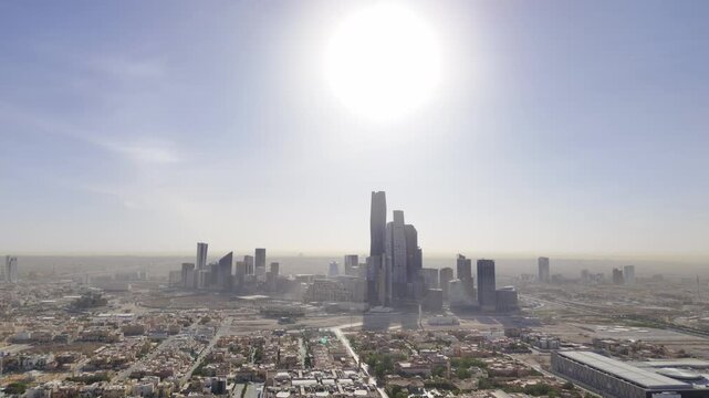 Drone view of KAFD in the morning haze from the distant