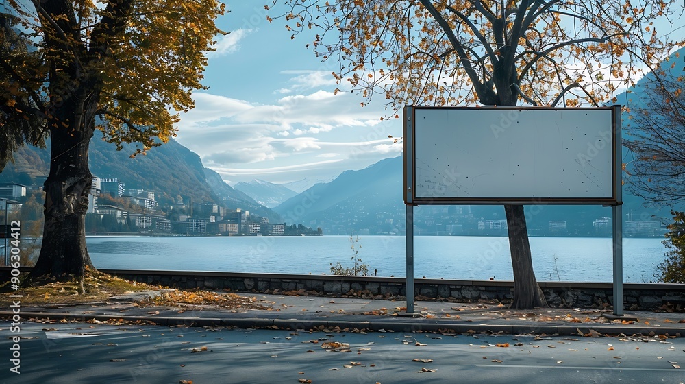 Poster blank billboard on the side of the road in lugano : generative ai
