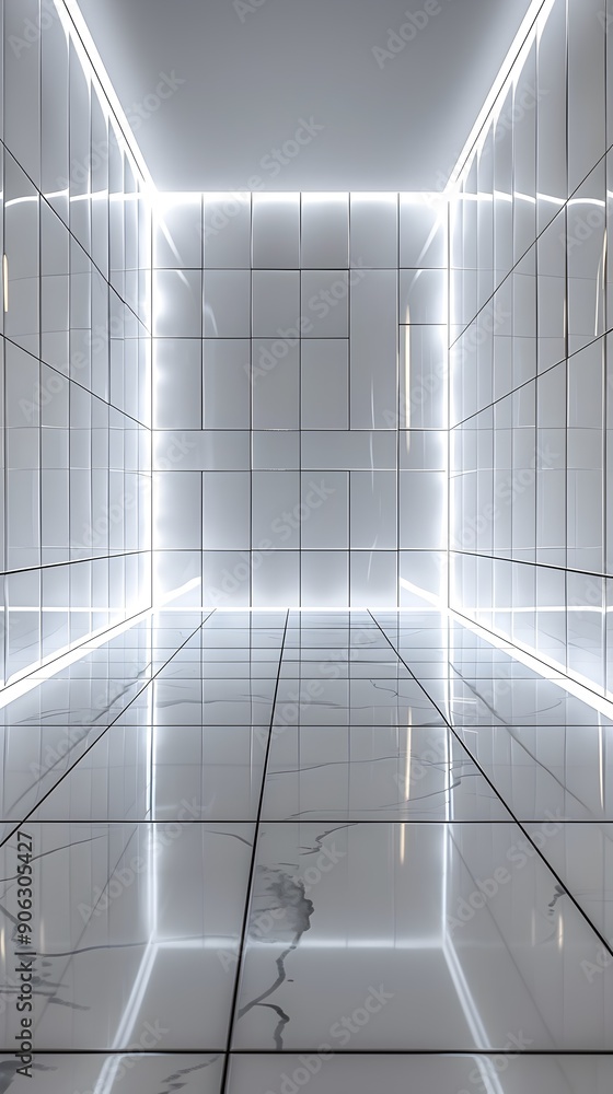 Poster glossy white tile backdrop with even lighting for clean and modern product display