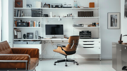 Office in industrial loft interior - concept in green park area