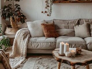 Cozy Living Room with Furniture and Candles
