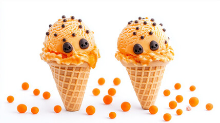 Seasonal ice cream cone, white background