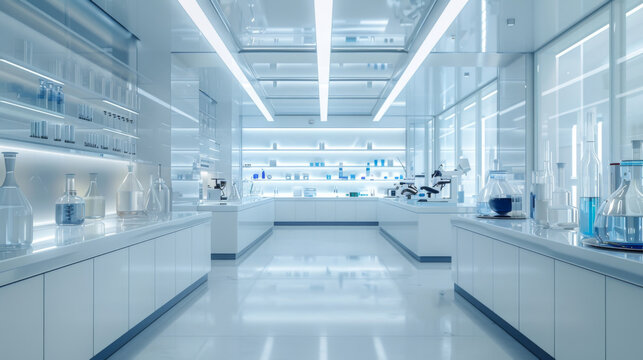 White room or scientific laboratory. Science elements and innovation background