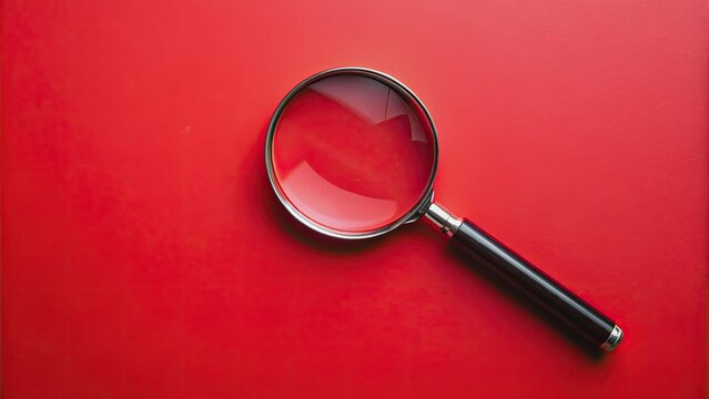 A magnifying glass focusing on a red background, magnifying glass, red, search, investigation, explore, zoom, scrutiny