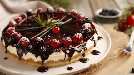 Decadent Chocolate Tart Topped with Fresh Raspberries