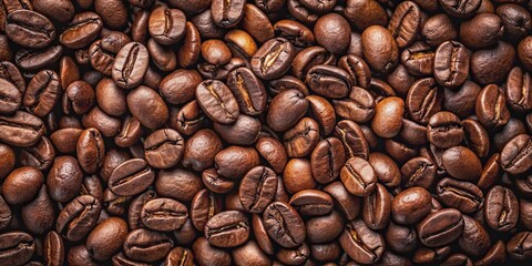 Obraz premium Dark roast coffee beans blend of Arabica and Robusta, stimulating caffeine drug for brain and nervous system , coffee