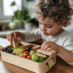 Child Opening Reusable Lunch Box with Healthy Snacks