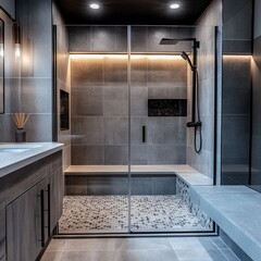 Sophisticated Shower Design: Glass Enclosure and Rainfall Head
