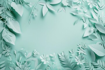Elegant Green Paper Cut Background with Floral Design for Print, Card, Poster