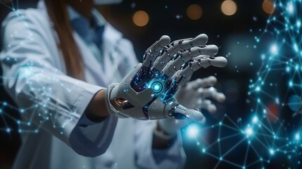 Health care and medical AI technology services conceptMedical worker hold virtual medical revolution and advance of technology Artificial Intelligence and technology for future Health : Generative AI