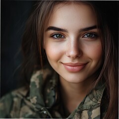 Portrait of a Confident Young Woman in Military Uniform