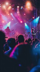 Vibrant concert stage with colorful lighting effects.