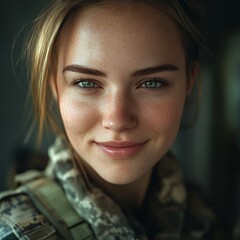 Smiling Military Operator: Young Woman in Uniform
