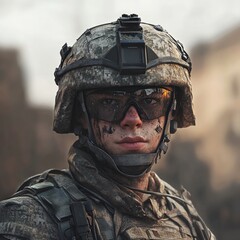 AI-Created Portrait of a Fearless Young Soldier