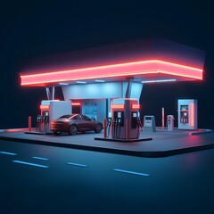 AI-Generated Image of a Modern Gas Station with Fuel and Charging Stations