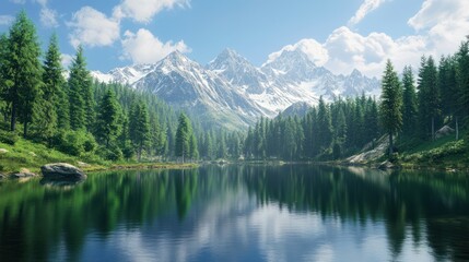 Serene Mountain Lake Surrounded by Evergreens