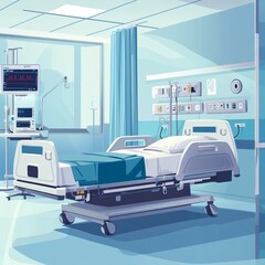 Contemporary Hospital Room Interior with Patient Bed