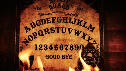 Witchcraft Spiritual Game Ouija Board and Fire