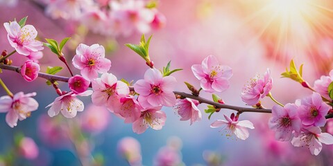 Close-up of a vibrant cherry blossom branch, cherry, blossom, branch, spring, delicate, pink, petals, nature, flora, close-up