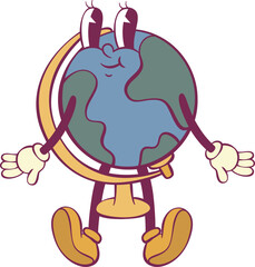 Globe cartoon character retro groovy mascot