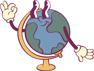 Globe cartoon character retro groovy mascot