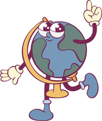 Globe cartoon character retro groovy mascot