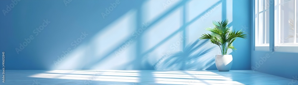 Poster Soft Pastel Blue Backdrop with Gentle Shadows   Ideal for Product Presentations and Mockups