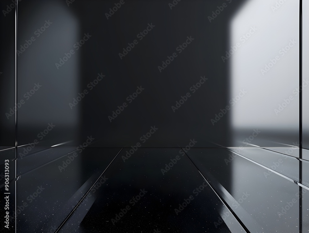 Poster sleek black backdrop for premium tech product presentation with smooth reflections and clean copy sp