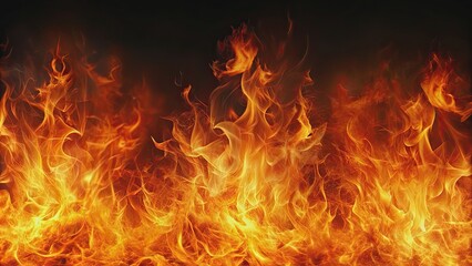Background with fiery flames , fire, flames, burning, heat, inferno, blaze, wildfire, intense, hot, red, orange, danger