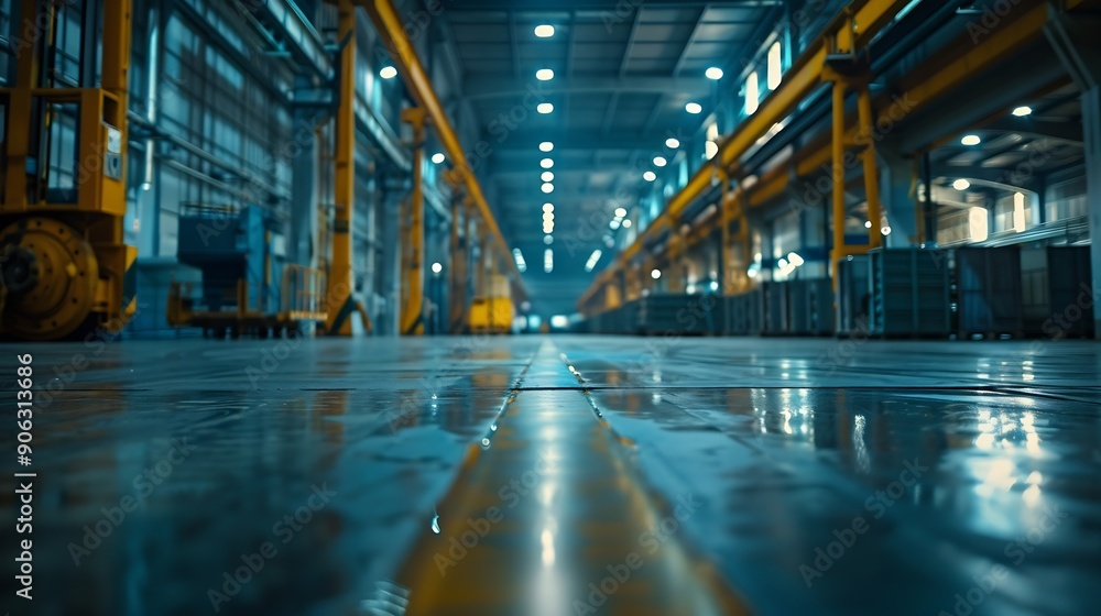 Poster large factory workshop space building : generative ai