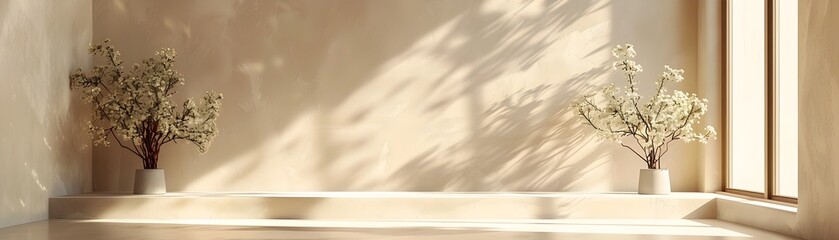 Minimalist Beige Backdrop with Natural Lighting for Versatile Product Presentation