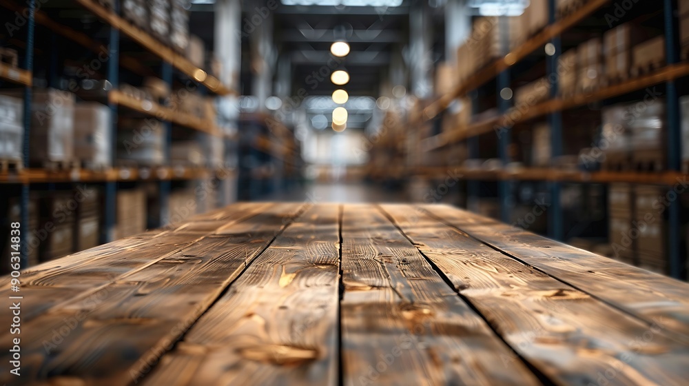 Leinwandbilder the empty wooden table top with blur background of warehouse storage exuberant image : generative ai