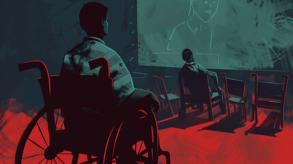 Dystopian future where disability advocacy groups fight for workplace accommodation and inclusive education for all