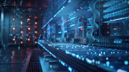 AI-driven lab environment for big data sequencing analysis, hyper realistic, scientific innovation, advanced algorithms