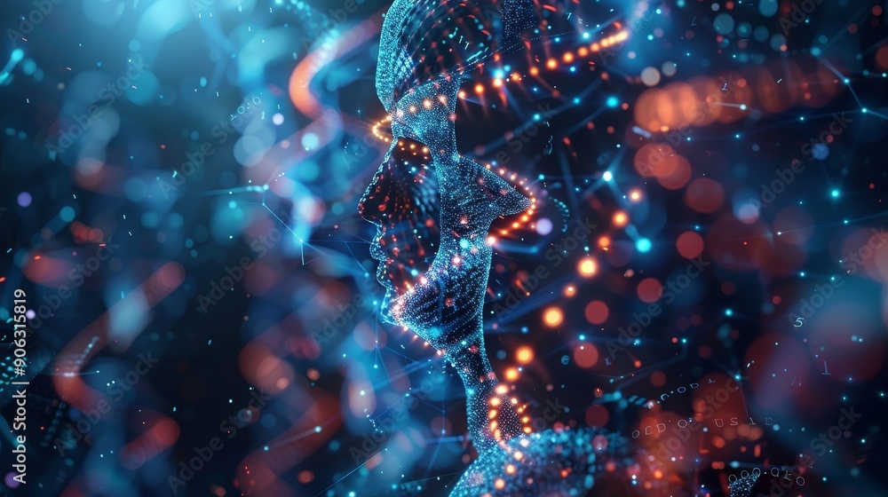 Poster scientists utilizing ai and big data for sequencing, hyper realistic, advanced scientific research, 