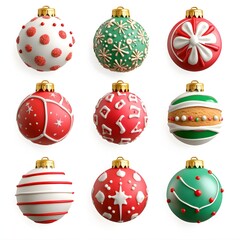 Exquisite Christmas Ornaments and Artisanal Cookie Gifts on Solid White Background