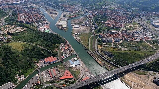 Aerial view of  the Nervion river, Bilbao and Barakaldo