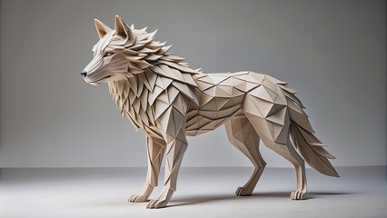 Fototapeta premium Realistic paper wolf sculpture with intricate details , paper, wolf, sculpture, art, craft, origami,creative, animal