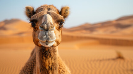 Close-up photo of a camel	against Desert
