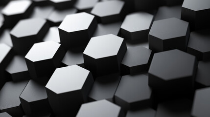 A minimalist geometric pattern with interlocking hexagons in monochrome tones, creating a sleek and elegant design.