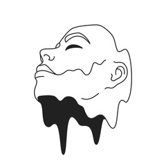Y2k melting surreal male head psychedelic outline black icon vector flat illustration