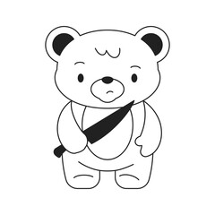 Y2k Kawaii angry bear toy with knife neo gothic outline black icon vector flat illustration