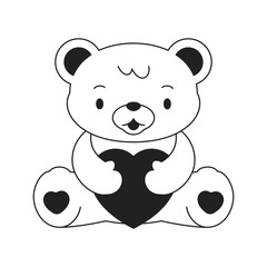 Y2k Kawaii cute bear toy with heart glam outline black icon vector flat illustration