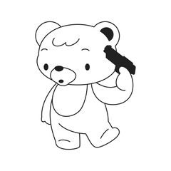 Y2k Kawaii cartoon teddy suicide with handgun neo gothic emo outline black icon vector flat