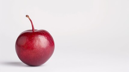 Plum with a stem, showcasing its bright color and natural freshness, isolated background, perfect for marketing use with space for text