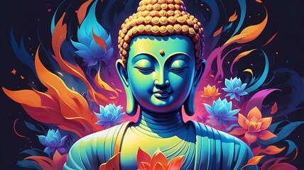Siddharth Gautam Buddha meditating, Buddha Purnima, painting, vector