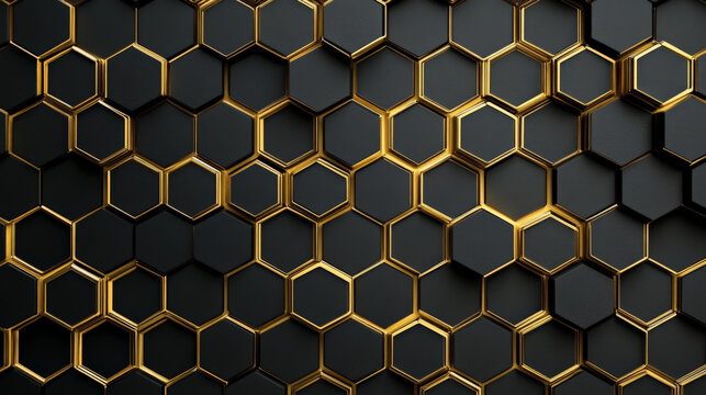 A black background with a gold honeycomb pattern. The geometric gold design adds a touch of modern luxury to the sophisticated black surface.