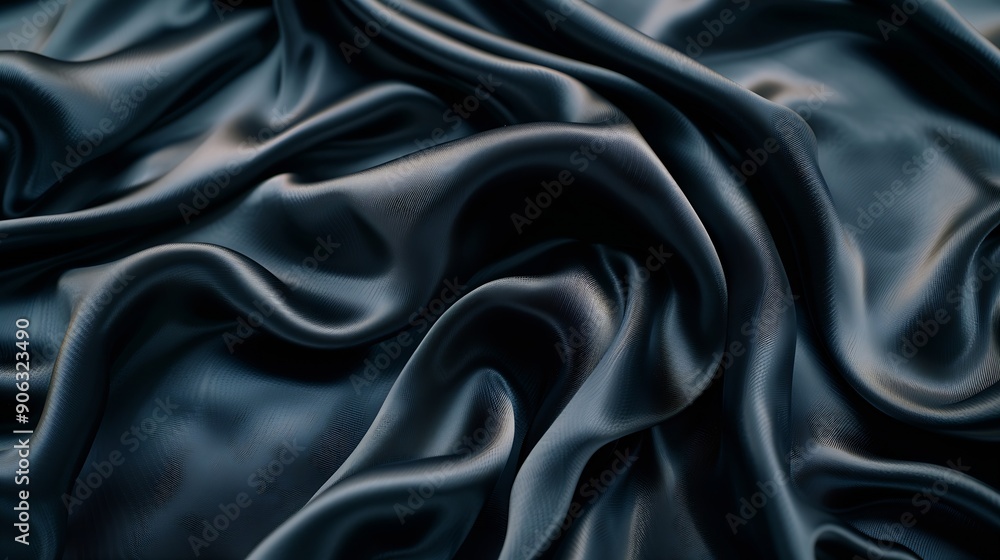 Leinwandbilder black gray satin dark fabric texture luxurious shiny that is abstract silk cloth panorama background