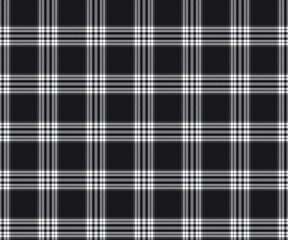 Fototapeta premium Plaid pattern, black, white, seamless grid pattern for textiles and design clothing, skirts, pants, aprons, tablecloths, blankets or decorative fabrics. Vector illustration.