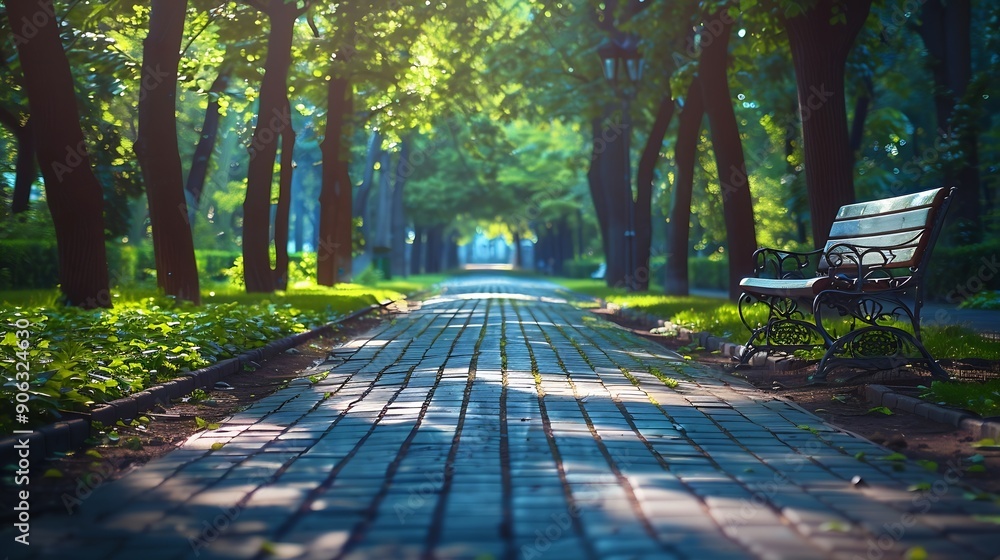 Poster an empty park alley on a spring day : generative ai